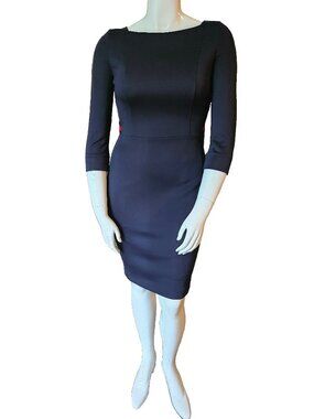 NWOT Comma Navy Blue with Subtle Red Waist Accent 3/4 sleeve Sheath Dress Size 8